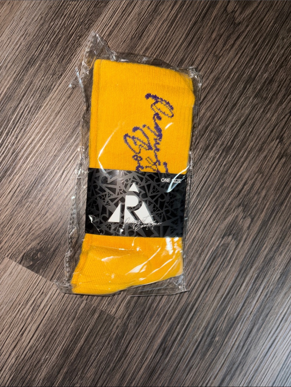 Yellow Crew Socks with request boutique in script